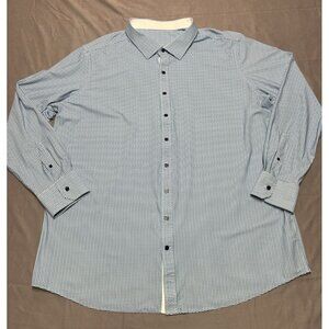 J Hilburn Geometric Blue/White Men's Size 3XL Casual Long Sleeve Button Down